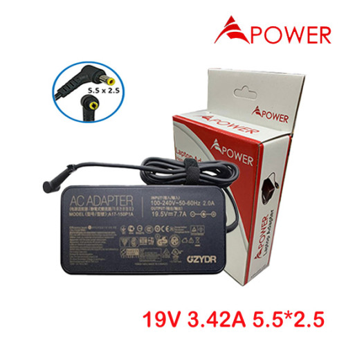 APower Laptop Adapter Replacement For Asus 19.5V 7.7A (5.5x2.5) ROG G73GX G75VX G53J N73SV